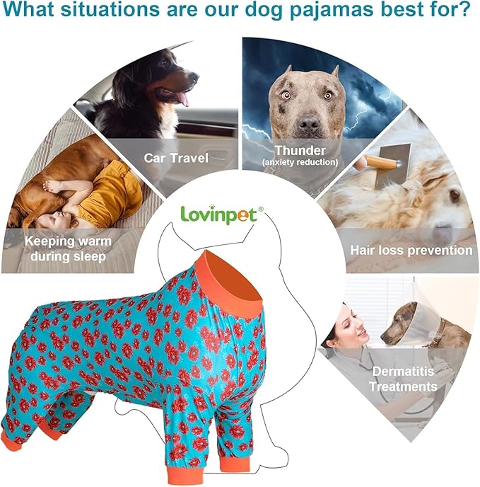LovinPet Dog Clothes Large Size Dog Boy, Anti Licking Bodysuit, Pajamas for Pitbulls, Pajamas for Large Dogs, Post Surgery,Tretchy Skin-Friendly Fabric,Mint & Dark Coral Floral Print, XL