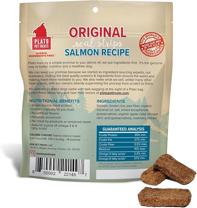 PLATO Original Real Strips Salmon 3oz, Natural (850002221497)
