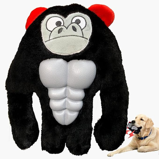 Tough Dog Toys for Heavy Chewers, Interactive Plush Dog Chew Toys with Rubber Muscles, Squeak Dog Toys for Aggressive Chewers, Dog Toy for Small Medium Large Breed (1PC-Black)