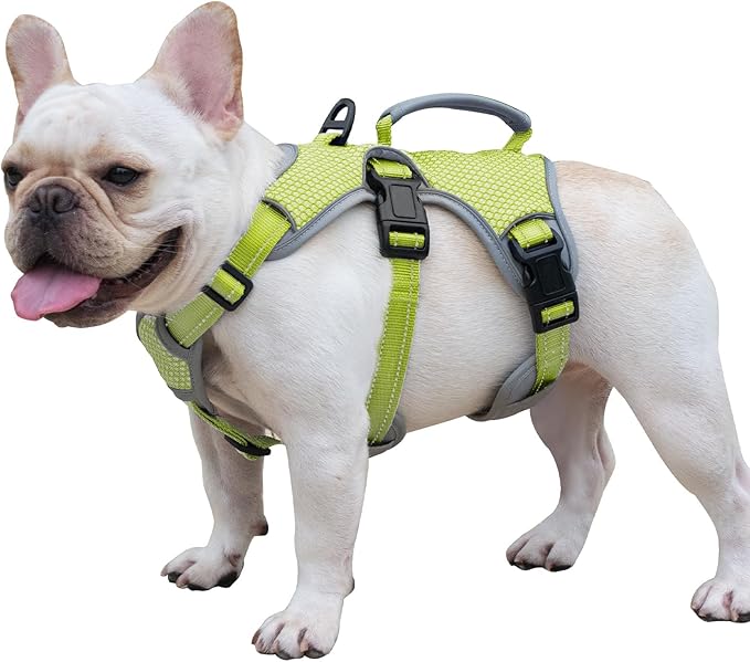 Huntboo Escape Proof Dog Harness, Escape Artist Harness, Reflective Dog Harness with Handle, Durable,Adjustable Vest for Small Medium Large Dogs Walking, Training, and Running Gear(Green,L)