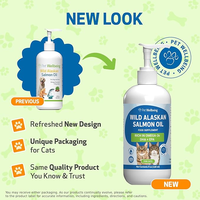 Pet Wellbeing Wild Alaskan Salmon Oil for Cats - Wild-Caught, Cold-Processed, Daily Omega-3 Fish Oil for Healthy Coat and Skin, Joint Mobility and Strength - EPA, DHA - 8 fl oz (236 ml)