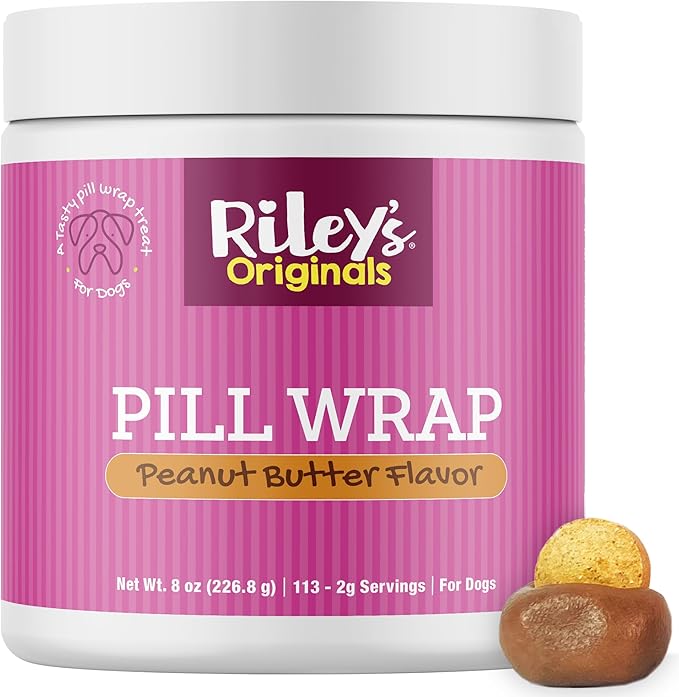 Riley's Pill Wrap for Dogs - Delicious Peanut Butter Flavored Pill Paste for Dogs - Wrap Pills, Capsules, Tablets in a Pocket or Pouch to Mask The Taste & Make Pill Time Easy - 8 oz