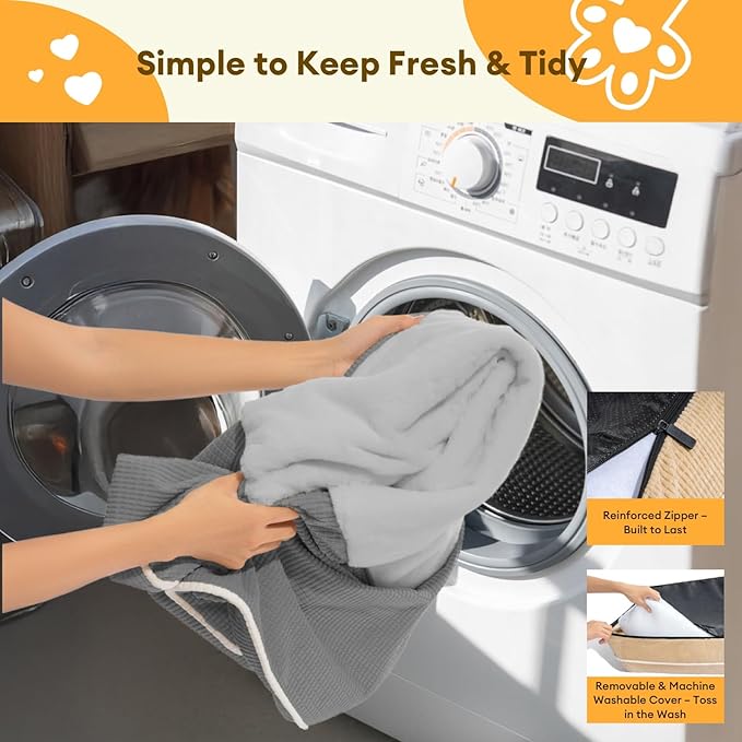 FUNNY FUZZY Orthopedic Dog Bed – Washable Dog Bed with Double Layer Plush Cushion Sofa Style Design with Bolstered Sides for Small Medium & Large Dogs Removable Cover M Size (23.6"x19.7"x6.9") Grey