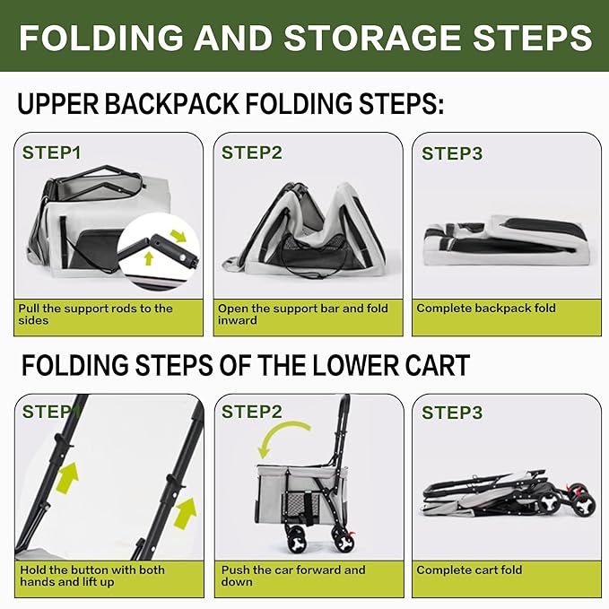 Pet Stroller Double Deck 4 Wheels - Easy-Fold Dog Cat Stroller for Small Medium Dog Cats Carrier, Travel Folding Carrier Breathable and Visible Mesh with Cup Holder（Gray）