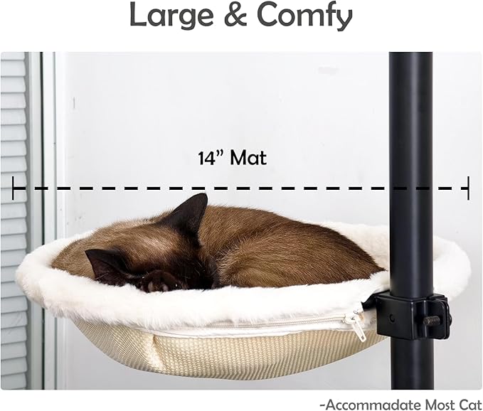 Cat Desk Bed - 360° Rotating & Height Adjustable, Cat Bed for Desk with Hammock, Sturdy Cats Bed for Desk with Removable Washable Cover, Supports Up to 50lbs, for Indoor Cats (14", Plush)