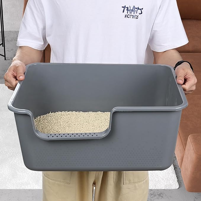 4-Pack Plastic Open Top Kitty Litter Box, Cat Litter Box with High Sides, Including 4 Scoops, Grey