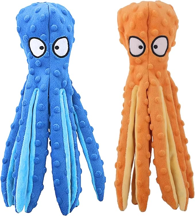 Orange Octopus Dog Toy – Squeaky & Crinkle Plush – Durable No Stuffing Chew Toy for Small Medium Large Dogs Puppies & Seniors – Interactive Safe Soft Toy for Tug Fetch Play – Tail Town