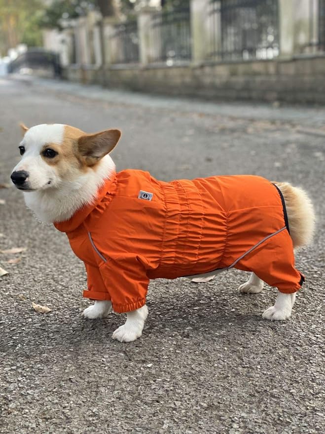 Dogs Waterproof Jacket, Lightweight Waterproof Jacket Reflective Safety Dog Raincoat Windproof Snow-Proof Dog Vest for Corgis Dachshund Small Medium Large Dogs Orange D-L