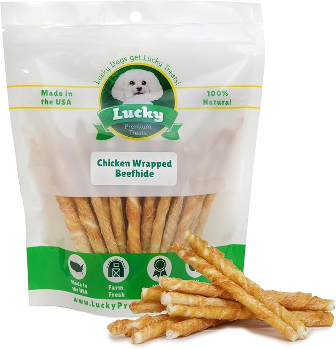 Chicken Wrapped Rawhide Dog Treats – 120ct. Rawhide Chew Sticks – Long Lasting Chews for Small Dogs Made in The USA with Natural Chicken and Beef Hide