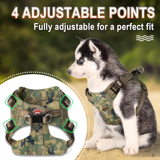 Dog Harness Step in Dog Vest Harness, Reflective Adjustable Puppy No Pull Harness Breathable Soft for Small and Medium Dogs Cats, Camo, S