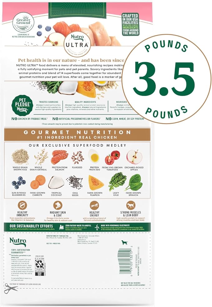 Nutro Ultra Adult Toy Breed Dry Dog Food, Chicken, Lamb and Salmon Protein Trio, 3.5 lb Bag