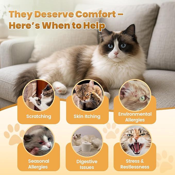 Cat Allergy Relief for Cats, Crunchy & Creamy Chews for Immune & Skin Coat Support – Seasonal Allergies, Itching Relief, Omega 3 & Probiotic Natural Supplement for Cats, Chicken Flavor – 500 Chews