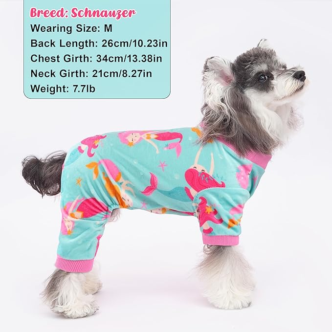Dog Pajamas Soft Lightweight Dog Onesies Outfit Clothes for Small Medium Large Puppy Pjs for Pet Boys Girls Dogs Cats (S (Back: 10",Chest: 14", Neck: 9.5"), Mermaid)