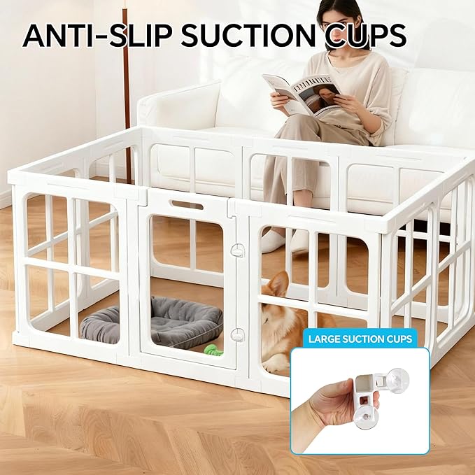 Acrylic Dog Playpen Indoor, 24" H Plastic Pet Playpen with Door, Clear Pet Play Pen for Puppy Cat Rabbit Ferret, Easy Assemble Dog Pen, Preferable for Small Cage, White 10 PCS