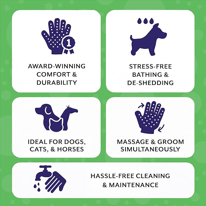 H HANDSON Pet Grooming Gloves - Patented #1 Ranked, Award Winning Shedding, Bathing, & Hair Remover Gloves - Gentle Brush for Cats, Dogs, and Horses