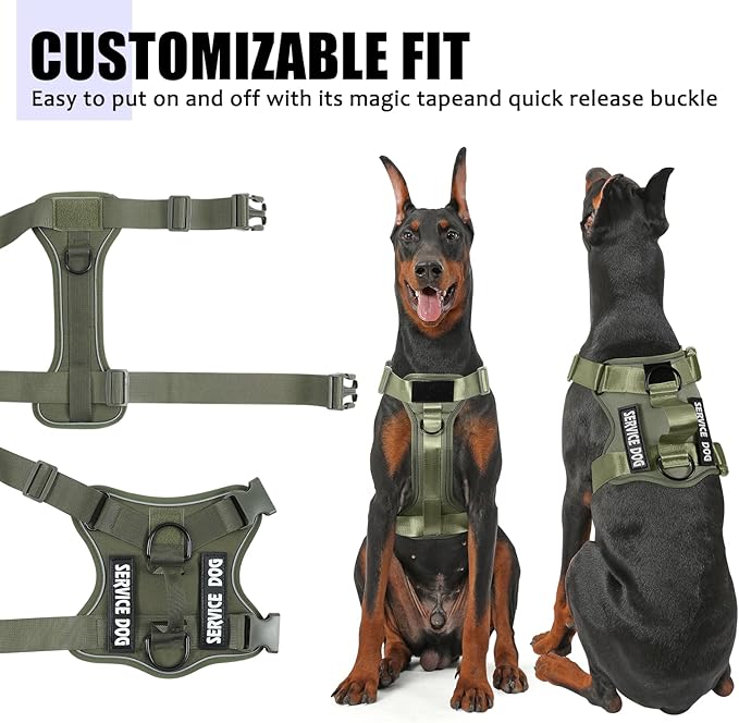 Demigreat Service Dog Harness, Reflective Dog Vest Harness with 5 PCS Patches, Adjustable Soft Oxford Pet Harness, Inner Layer Mesh, Easy to Control for Small Medium Large Dogs