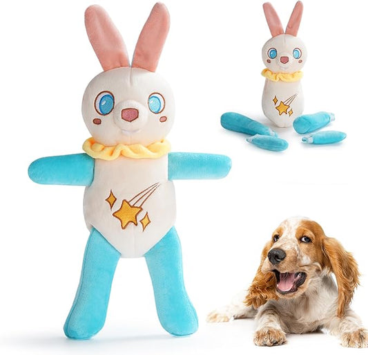 Nocciola Tearable Pull Rip Apart Bunny Dog Toy with Squeaker & Crinkle - Interactive Stuffed Plush Toy to Keep Dogs Busy, Pet Puzzle Enrichment Chew Toys for Small Medium Large Breeds