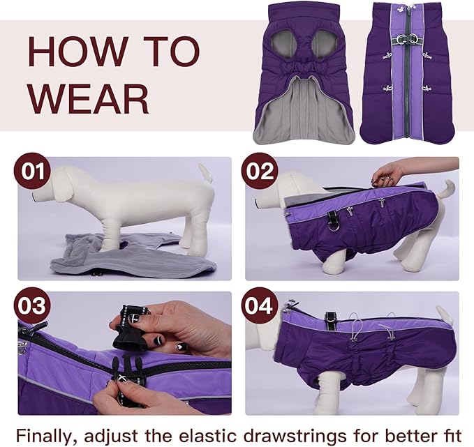 Dog Coat Winter Warm Dog Jackets for Large Dogs Reflective Snowsuit with Harness Fleece Dogs Snow Jacket Waterproof Pet Clothes for Cold Weather