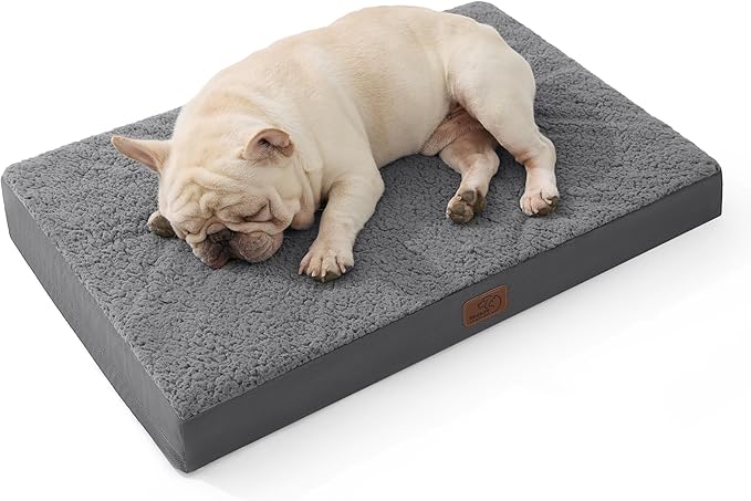 Bedsure Dog Bed Medium Size Dog - Orthopedic Flat Puppy Beds with Removable Washable Cover, Egg Crate Foam Pet Mat, Suitable for Pet Up to 35 lbs