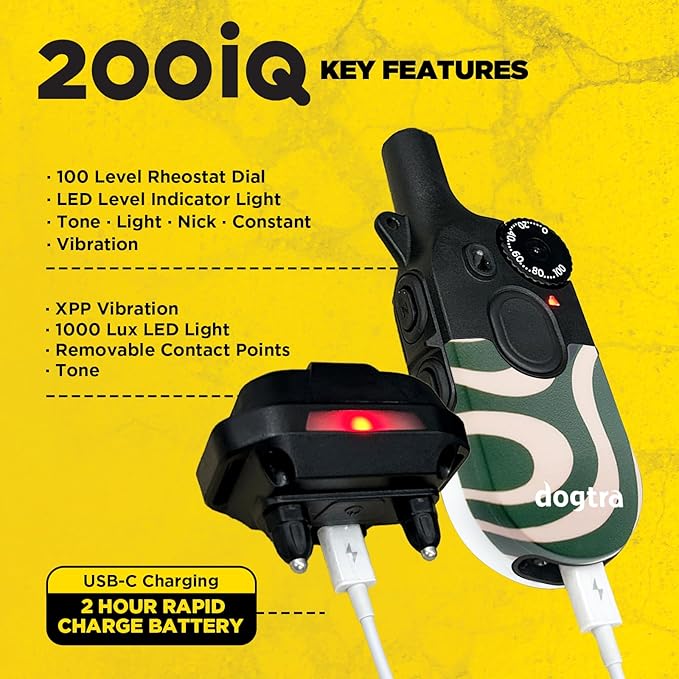 Dogtra 200iQ Remote Training E Collar – 100 Levels, Tone, Vibration, 1/2 Mile Range – Compact, Waterproof, One-Handed Control for Dogs 10 lbs+ – Lightweight Design for Daily Training – Cafe Swirl