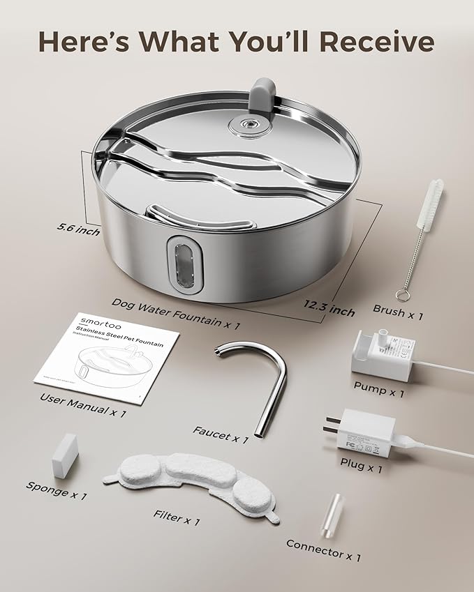 Dog Water Fountain for Large Dogs 7L/236oz Stainless Steel Dog Water Bowl Dispenser Automatic Pet Water Fountain with Deeper Drinking Area, Multi-Filtration Pet Fountain with Ultra-Quiet Pump