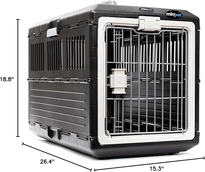 USA Pet Carrier & Crate 35" - Premium Collapsible Design for Medium Cats and Dogs - Portable Kennel for Indoor/Outdoor - 360° Ventilation & Hard Plastic Wall Protection (Gray Handle, Medium)