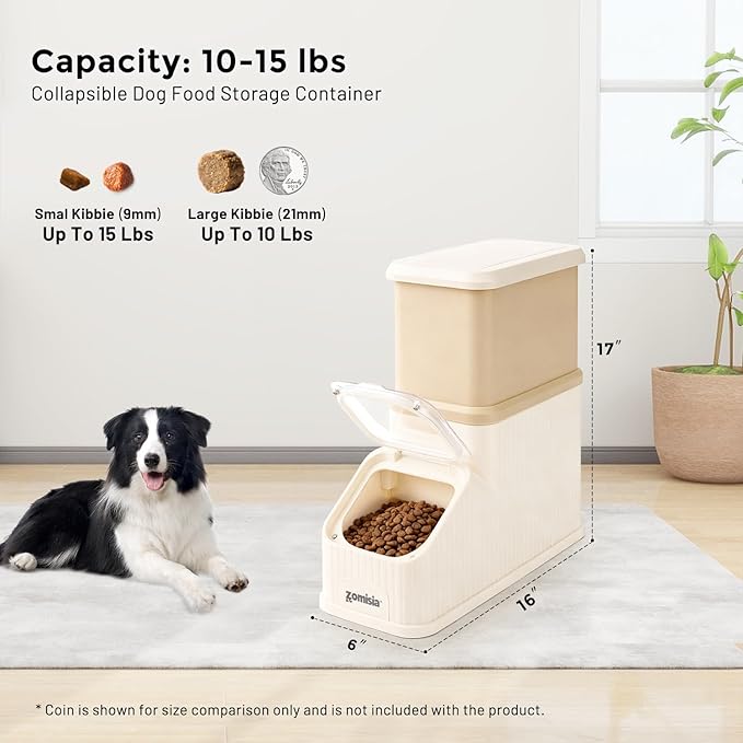 15lbs Dog Food Storage Container - First-in, First-out Easy Dispense Base for Freshness, Cat Food Storage Containers with Transparent Lid and Scoop