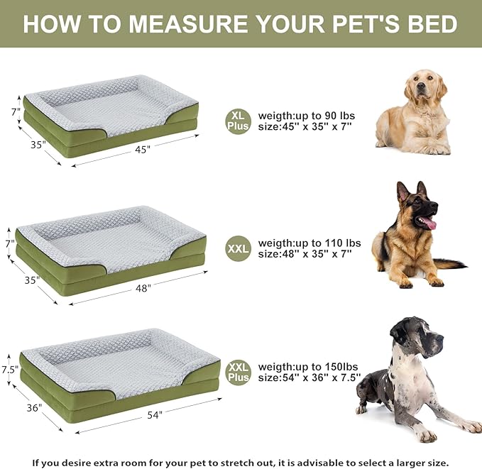 Orthopedic Dog Bed for Extra Large Dogs, Egg Crate Foam Bed for Extra Large Dogs, Equipped with Removable Waterproof Pillow Cover and Anti-Slip Bottom, Pet Bed