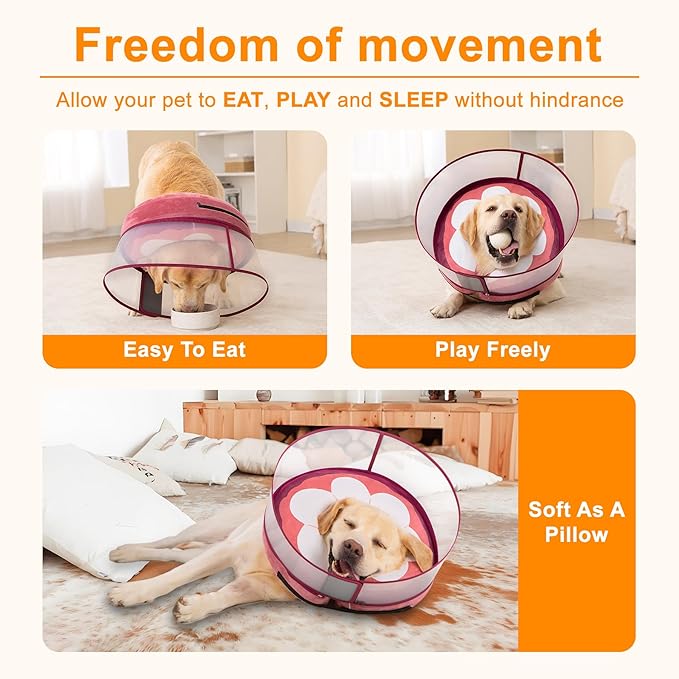 Inflatable Dog Cone Collar for Large Medium Small Dogs, Soft Dog Donut Collar Adjustable Recovery Cone for Pets After Surgery, Extra Enhanced Anti-Licking Guard Shield (Mangosteen, X-Large)