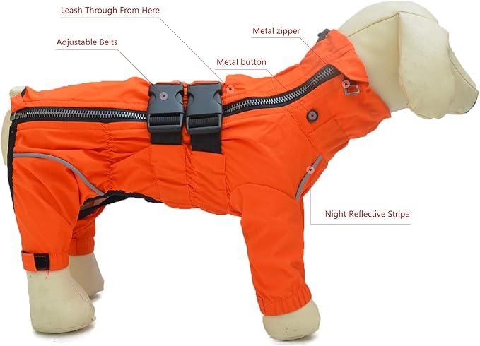 Dogs Waterproof Jacket, Lightweight Waterproof Jacket Reflective Safety Dog Raincoat Windproof Snow-Proof Dog Vest for Small Medium Large Dogs Orange XXL