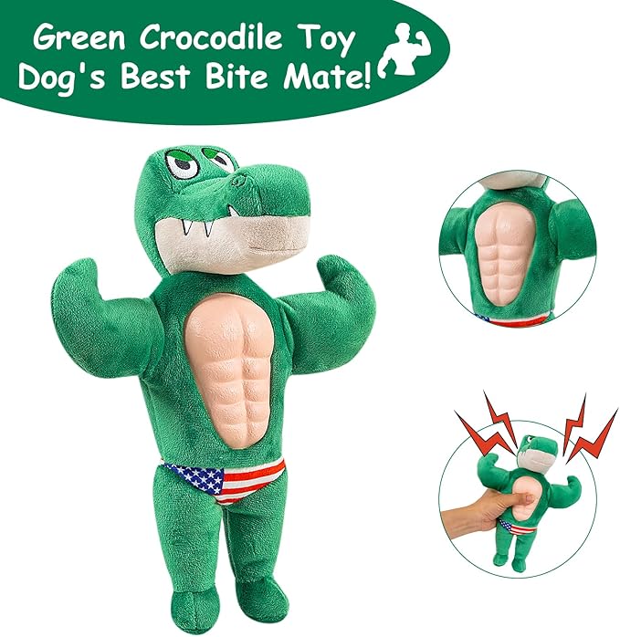 Hollypet Squeaky Plush Stuffed Durable Dog Toys, Cute Puppy Chew Toys for Small, Medium and Large Breed，Crocodile