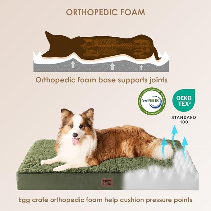 EHEYCIGA Orthopedic Dog Beds for Large Dogs with Removable Washable Cover, Dark Green, 36x27