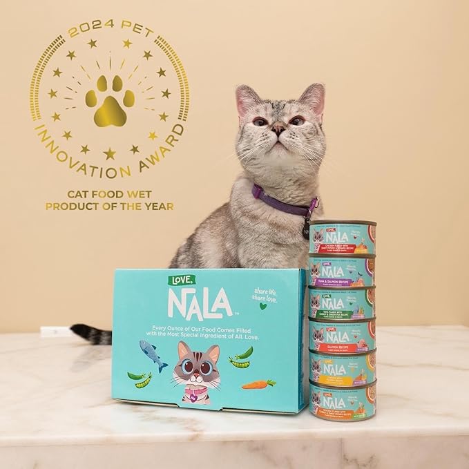 LOVE, NALA - Natural Adult Cat Wet Food - FLAKED Tuna with Carrot & Green Pea in Broth - Grain Free, Non-GMO, Lean Protein, Added Minerals & Vitamins - 12 Pack, 2.4 lbs.