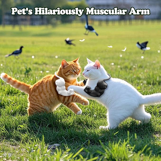 Funny Cat Muscle Arms, 3D Printed Cat's Neck Arm with Muscle, Halloween Cats Costume Accessory for Pet Dress-Up, Cosplay, Parties & Photos (Black)