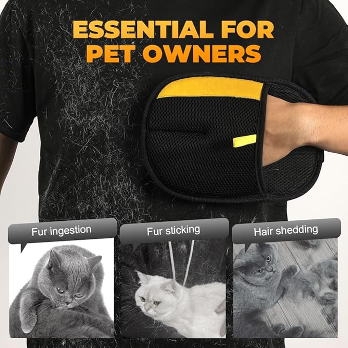 Pet Hair Removal Glove for Cats & Dogs, Upgraded Thickened Double Sided Grooming Glove, Powerful Cat Grooming Gloves, Reusable Hair Remover Glove for Couch, Furniture, Carpet, Curtain (1pc)