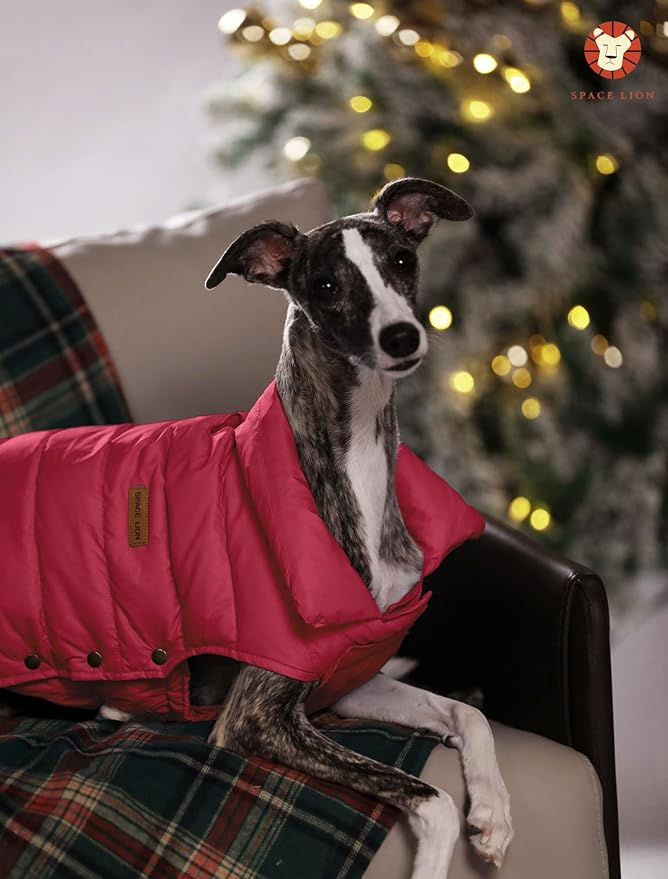 SPACE LION Puffer Jacket, Down Winter Coat, Durable Outdoor Coat for Cold and Windy Conditions, Waterproof, Windproof, Lightweight Jacket, Adjustable Fit for Medium, Large Dogs(Red,XL)