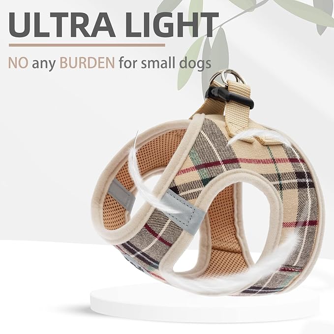 PUPTECK Adjustable Dog Harness Collar and Leash Set Step in No Pull Pet Harness for Small Medium Dogs Puppy and Cats Outdoor Walking Running, Soft Mesh Padded Reflective Vest Harnesses, Beige XL