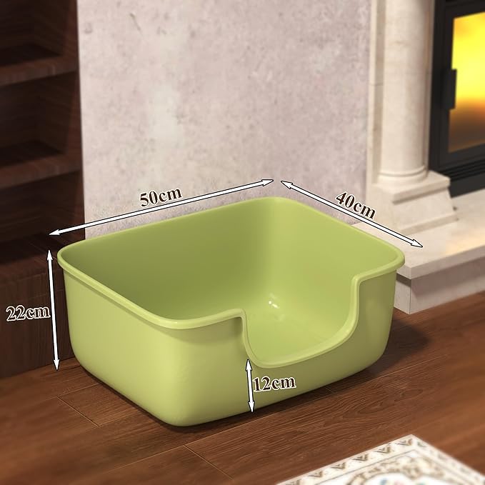 Large Cat Litter Box with High Sides, Open Kitty Litter Boxes Anti-Splashing for Indoor Cat Low Entry Cat Litter Pan for Small and Elderly Cats, Tool-Free Assembly(19.7” * 15.76” * 8.67” Green)