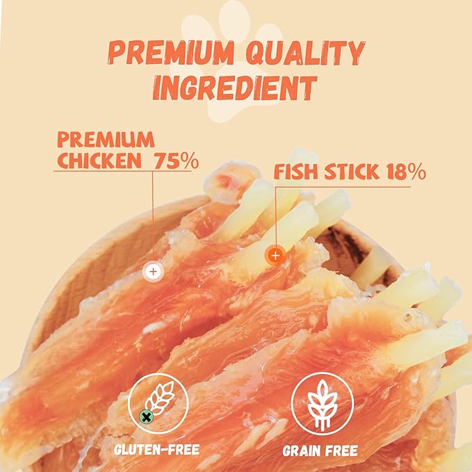 Dog Treats Chicken Tender Wrapped Cod Sticks, Rawhide-Free High Protein Dog Jerky Soft Chews, Healthy Training Snacks for Small Medium Large Dogs, 9-10 Counts, 10.6oz