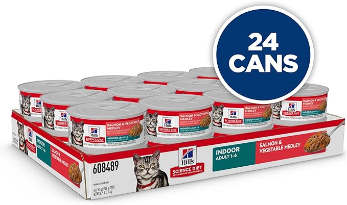 Hill's Science Diet Indoor, Adult 1-6, Easy Litter Box Cleanup, Wet Cat Food, Salmon & Vegetables Stew, 5.5 oz Can, Case of 24