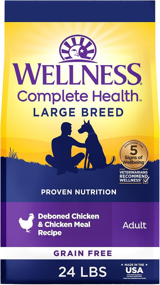 Wellness Complete Health Dry Dog Food, Large Breed, Grain Free, Natural, Chicken Recipe, (24-Pound Bag)