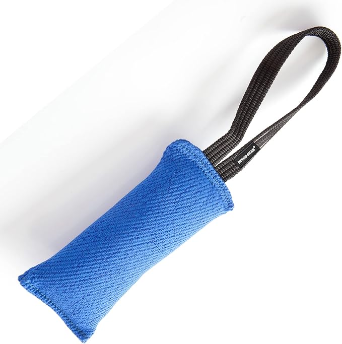 Dingo Gear French Linen tug Toy for Dog, Bumper Toy for Training, Agility, tug of war, bite Pillow for Strong Dog, 1handle 8in Blue S00071