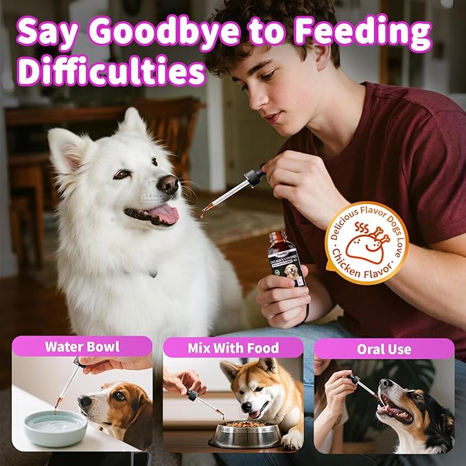 Liquid Collagen for Dogs Skin Comfort & Calming, Dog Itch Relief & Anti-Scratching & Coat Supplement with Biotin for Skin Barrier & Sensitive Immune Health Support - Chicken Flavor, 2 FL.Oz