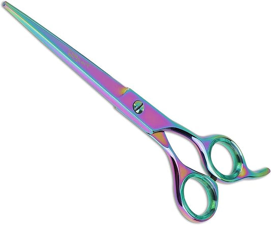 Dog Hair Scissors for Grooming - 7.5 Inch Straight Rainbow - Beautiful, Comfortable, Ergonomic, Professional, Durable, Sharp - Cutting Sheers