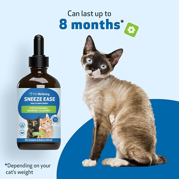 Pet Wellbeing Sneeze Ease for Cats - Occasional Sneezing, Seasonal Allergies, Nose and Eye Discomfort, Eyebright, Nettles - Veterinarian-Formulated Herbal Supplement 4 oz (118 ml)