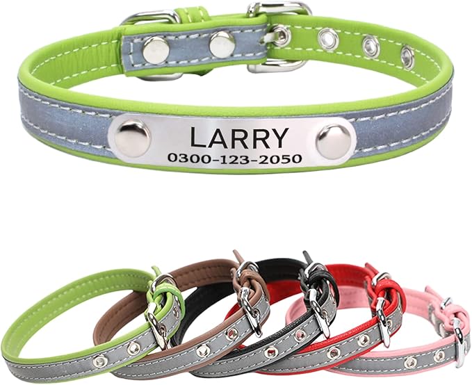 Yonsbox Personalized Reflective Dog & Cat Collar with Silent ID Tag, Custom Engraved Pet Name & Phone Number, Ultra Soft Microfiber, No-Jingle Safety Collar for Small Medium Large Dogs