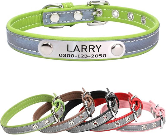 Yonsbox Personalized Reflective Dog & Cat Collar with Silent ID Tag, Custom Engraved Pet Name & Phone Number, Ultra Soft Microfiber, No-Jingle Safety Collar for Small Medium Large Dogs