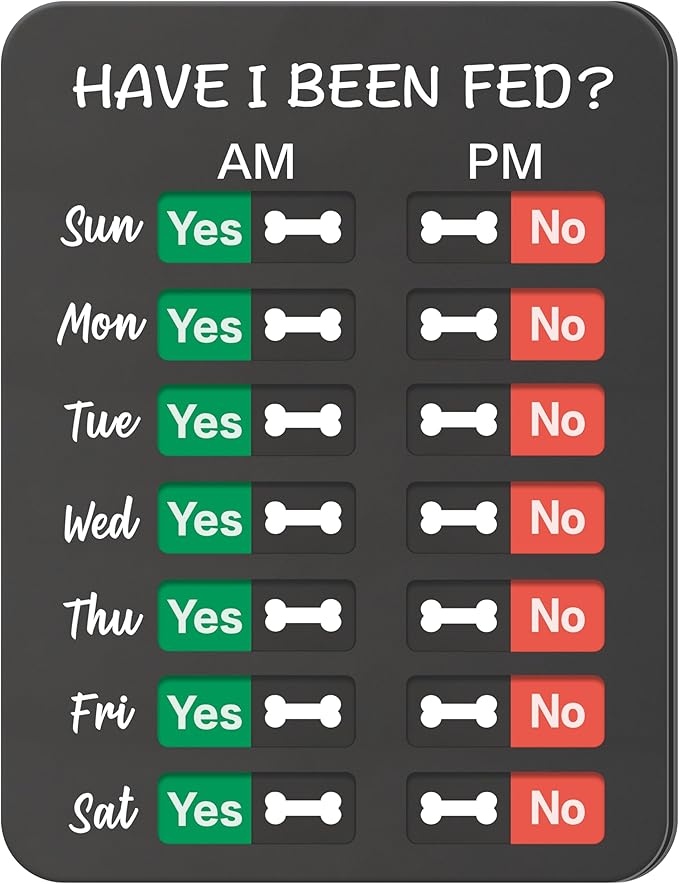 Dog Feeding Reminder, Dog Fed Sign-Daily Am/Pm Chart Slider Sign for Pet Fed and Pill Reminder, Easy to Use On Fridge Or Wall with Adhesive and Magnet,Pet Supplies
