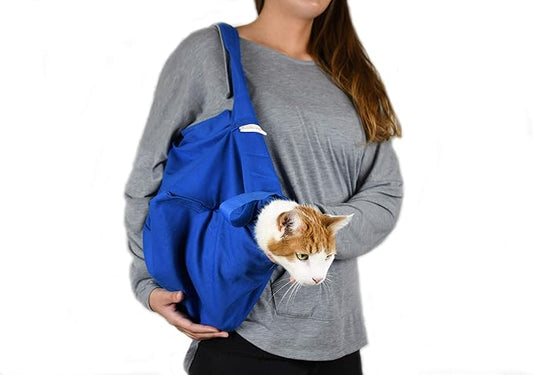 Cat-in-the-Bag Cozy Comfort Carrier - X-Small Cobalt Blue Cat Carrier Soft for Grooming, Vet Visits, Medication Administration, Dental Care, Nail Trimming, and Car Travel