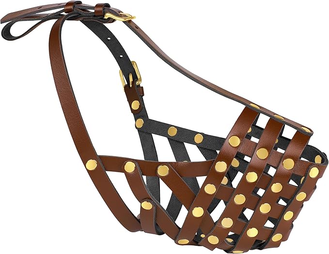 OOPSDOGGY Labrador Dog Muzzle for Large Dogs - Leather Breathable Secure Basket Muzzle for Large Breeds Retriever Prevents Biting No Chewing Adjustable (Brown, Size 6 - Labrador Retriever)